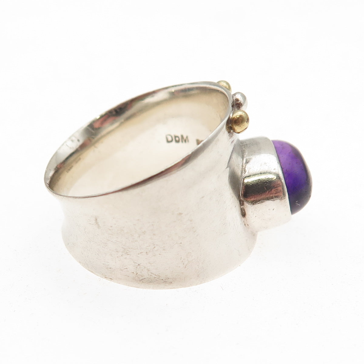 DbM Kensington 925 Sterling Silver 14K Gold Vintage Real Amethyst Ring Size 8.75