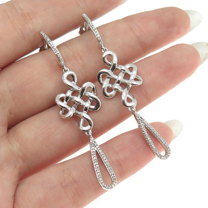 JANE SAYMOUR 925 Sterling Silver Real White Diamond Celtic Dangle Earrings