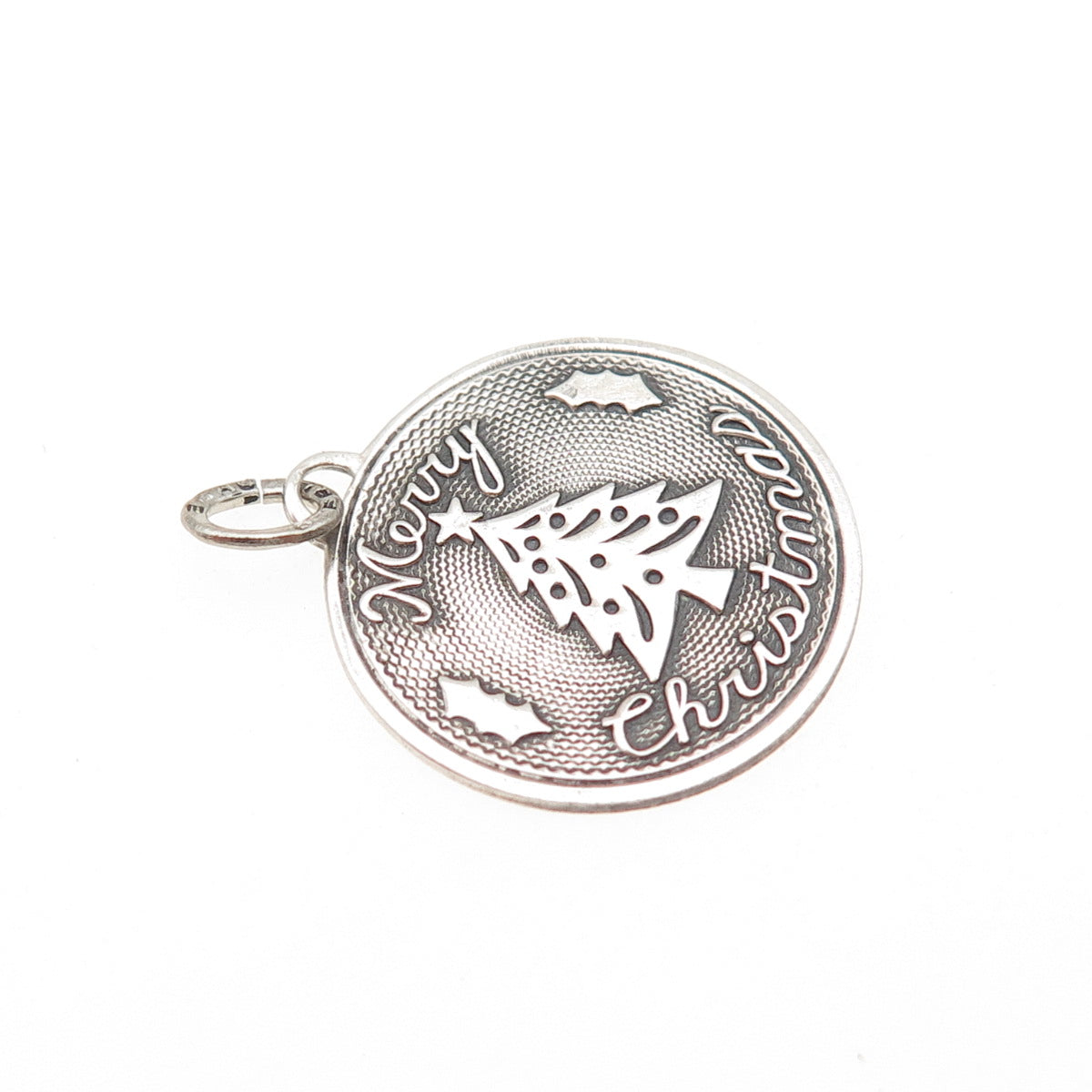 BEAU 925 Sterling Silver Vintage Merry Christmas Oxidized Charm Pendant