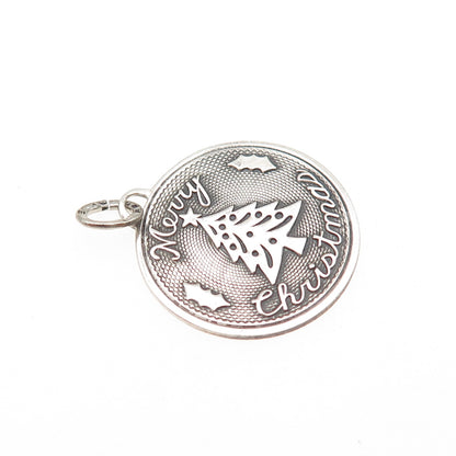 BEAU 925 Sterling Silver Vintage Merry Christmas Oxidized Charm Pendant