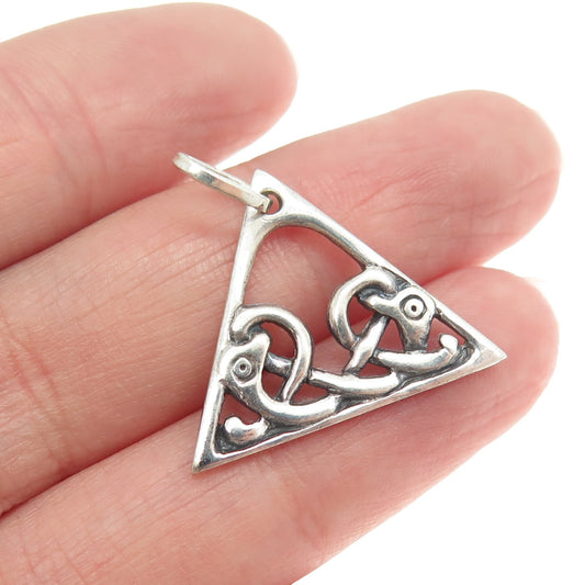 925 Sterling Silver Vintage Celtic Snake Knot Triangle Pendant