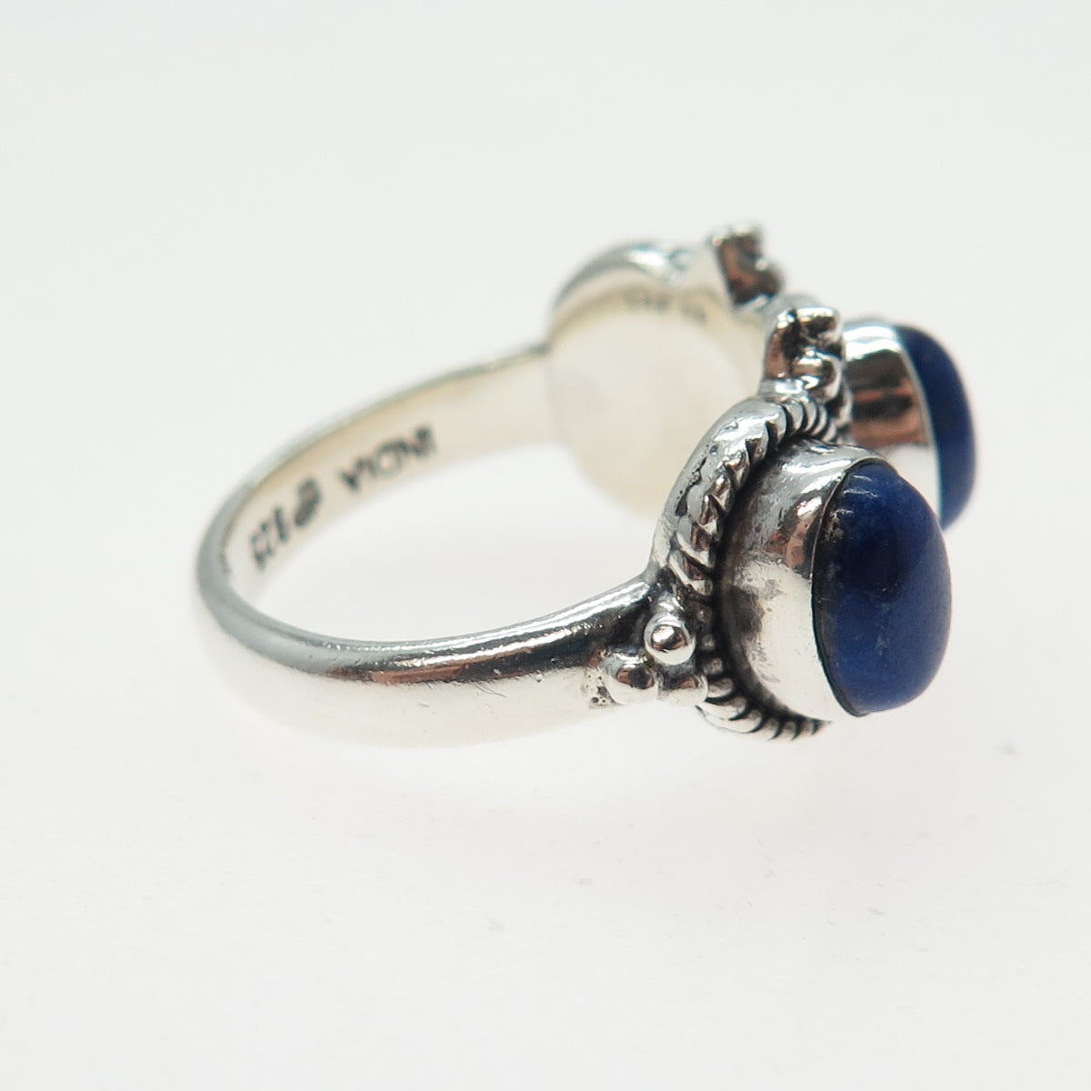 DOUG PAULUS Sterling Silver Vintage Real Lapis Beaded Oxidized Ring Size 6.25