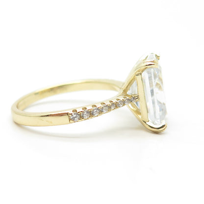 925 Sterling Silver Gold Plated Emerald-Cut C Z Ring Size 9