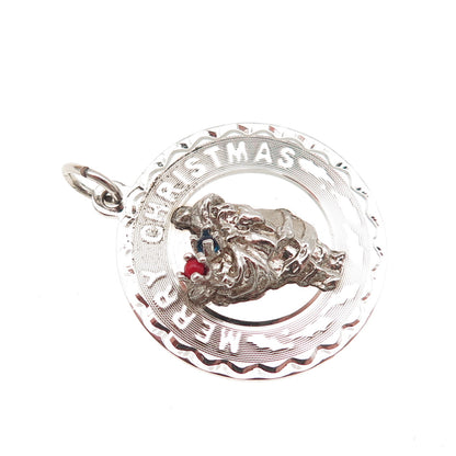 ELCO 925 Sterling Silver Vintage Rhinestone Santa Merry Christmas Charm Pendant