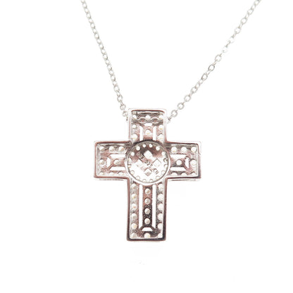 DBJ Dee Berkle 925 Sterling Silver C Z Cross Cable Chain Necklace 16-18"