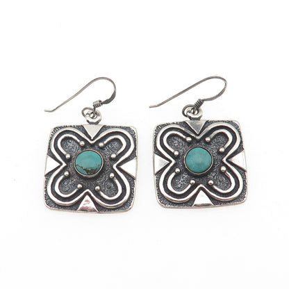 MC Silver Designs 925 Sterling Vintage Real Turquoise Floral Oxidized Earrings