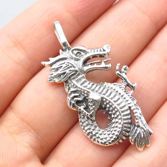925 Sterling Silver Vintage Chinese Dragon Pendant