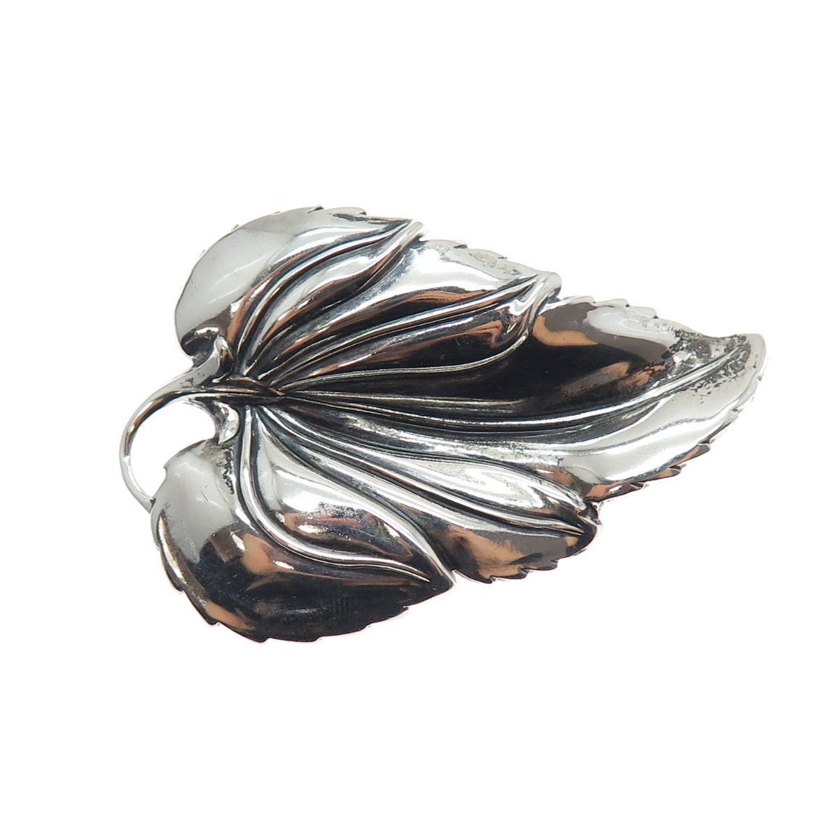 DANECRAFT 925 Sterling Silver Antique Art Deco Floral Leaf Oxidized Pin Brooch