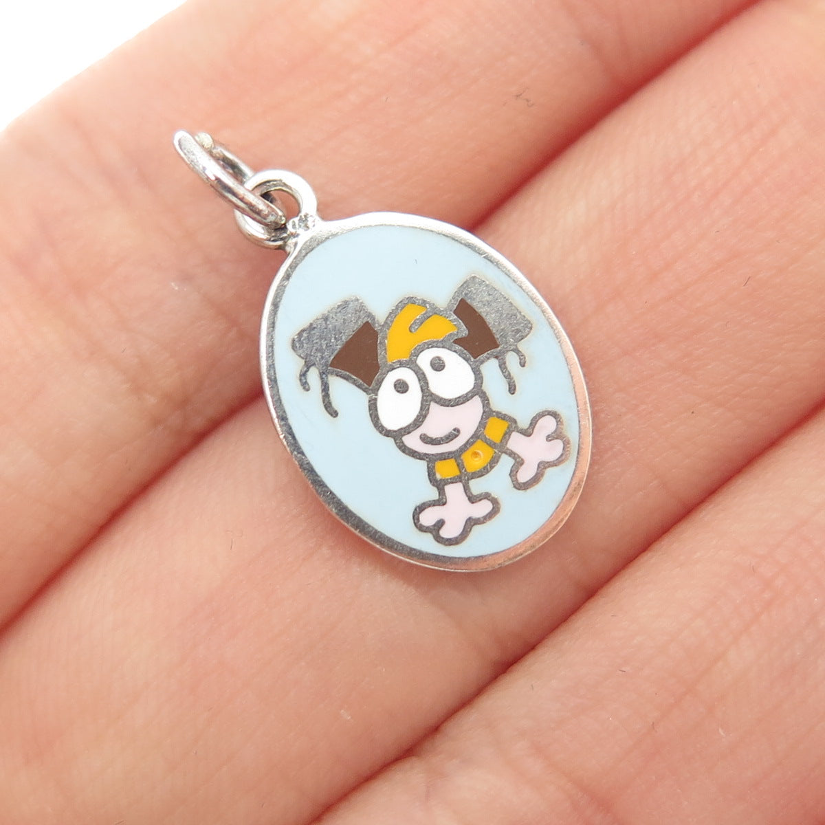 925 Sterling Silver Vintage Enamel Cartoon Character Toddler Minimalist Pendant