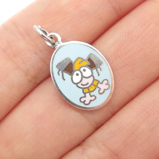 925 Sterling Silver Vintage Enamel Cartoon Character Toddler Minimalist Pendant