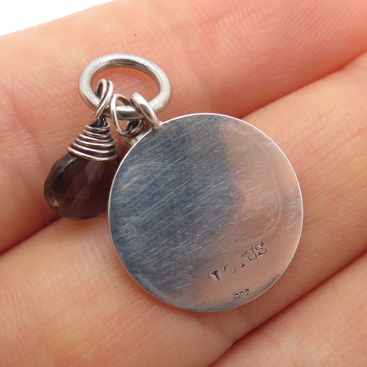 LOTUS 925 Sterling Silver Vintage Real Pearl Smoky Quartz Ichthys Charm Pendant