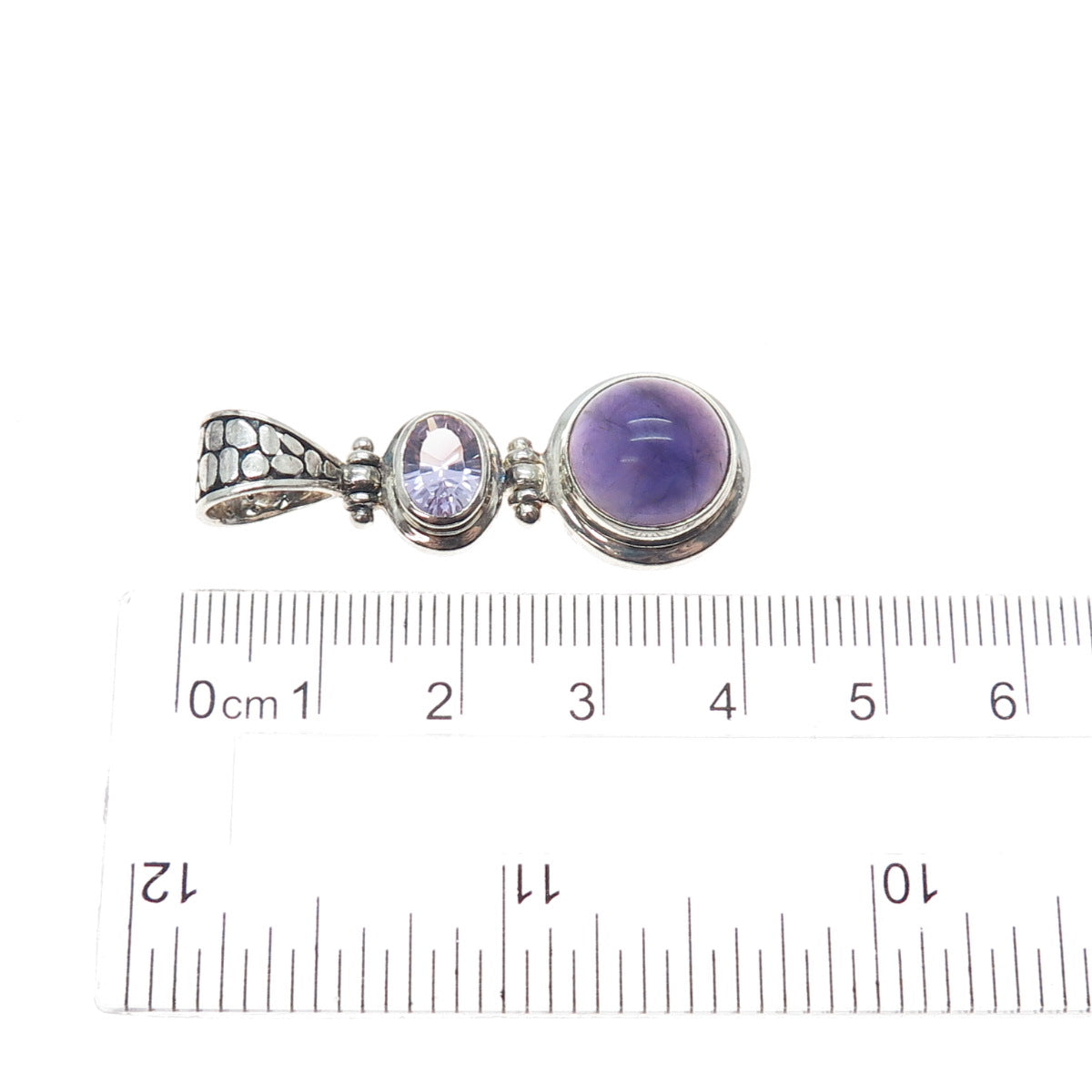 925 Sterling Silver Vintage Real Amethyst & Kunzite Charm Pendant