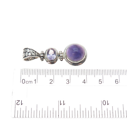 925 Sterling Silver Vintage Real Amethyst & Kunzite Charm Pendant
