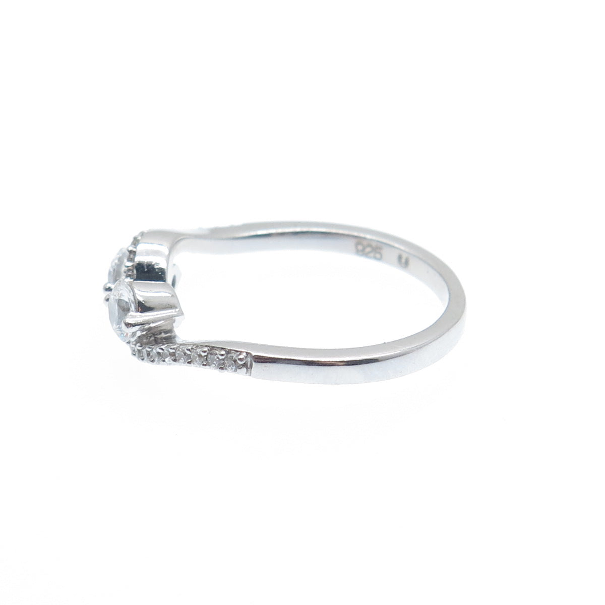 925 Sterling Silver Round-Cut C Z Wavy Promise Ring Size 7