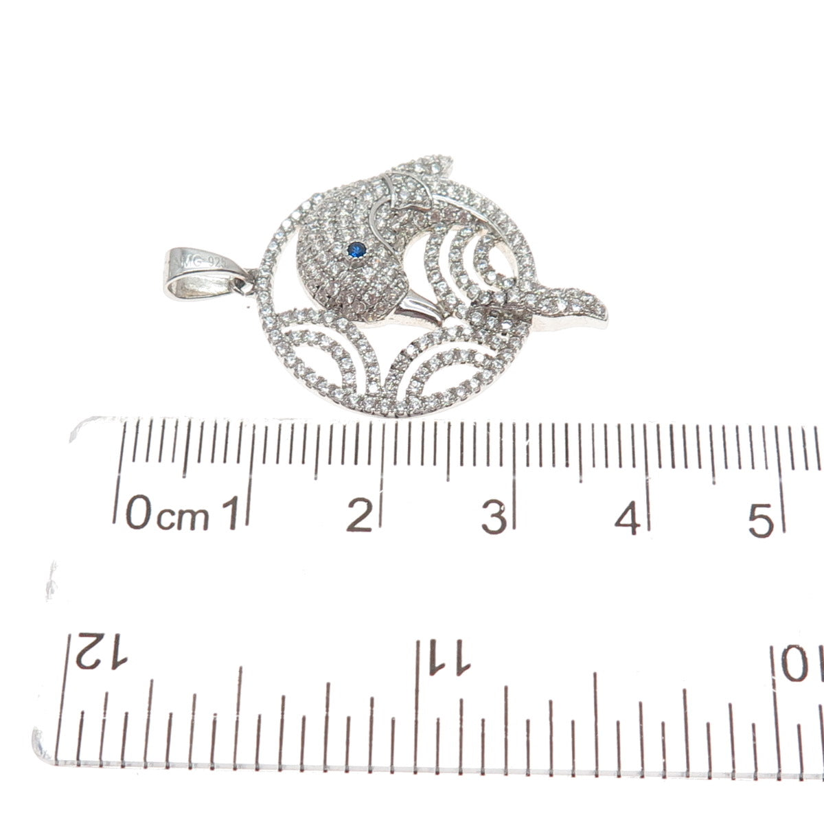 925 Sterling Silver Round-Cut Blue & White C Z Dolphin Charm Pendant