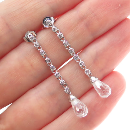 925 Sterling Silver Round & Pear-Cut C Z Chain Drop Dangle Earrings