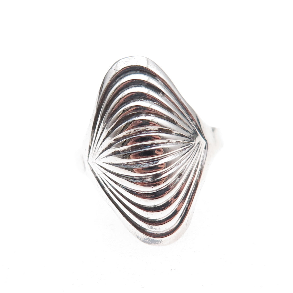 925 Sterling Silver Vintage Modernist Ribbed Dome Oxidized Ring Size 8