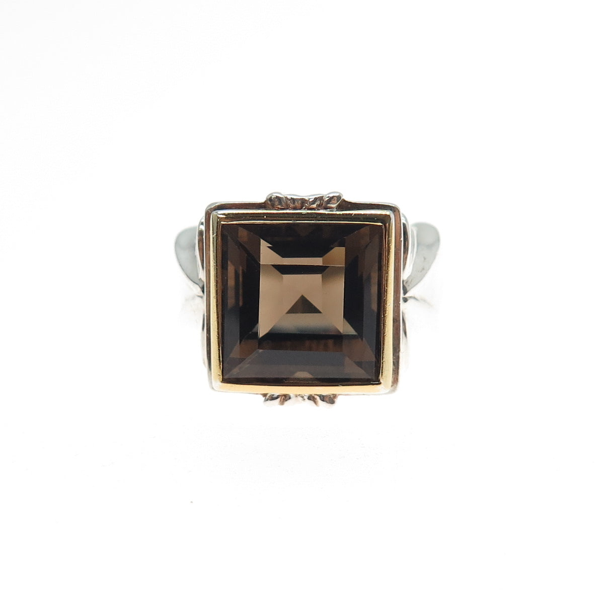 ALON DILLER 925 Sterling Silver 2-Tone Vintage Real Smoky Quartz Ring Size 6.25
