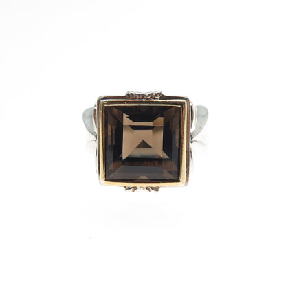 ALON DILLER 925 Sterling Silver 2-Tone Vintage Real Smoky Quartz Ring Size 6.25