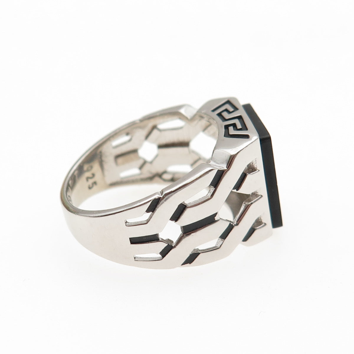 CHIMODA 925 Sterling Silver Real Black Onyx Woven Ring Size 8.25
