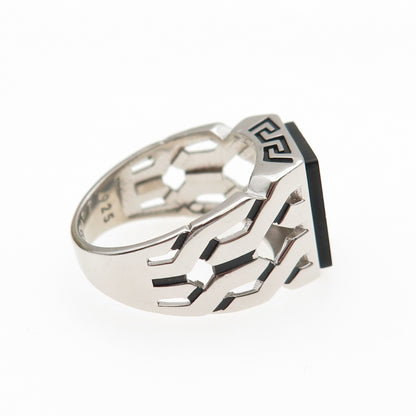 CHIMODA 925 Sterling Silver Real Black Onyx Woven Ring Size 8.25