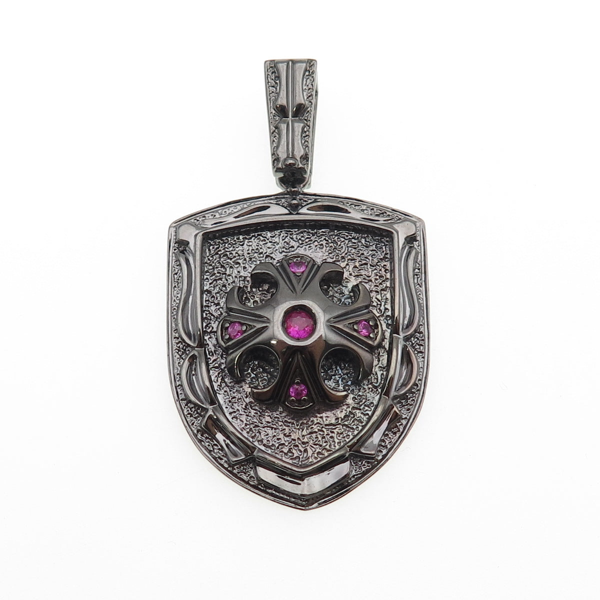 JOLUSA 925 Sterling Silver Black Rhodium Real Pink Sapphire Cross Pendant