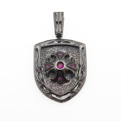 JOLUSA 925 Sterling Silver Black Rhodium Real Pink Sapphire Cross Pendant