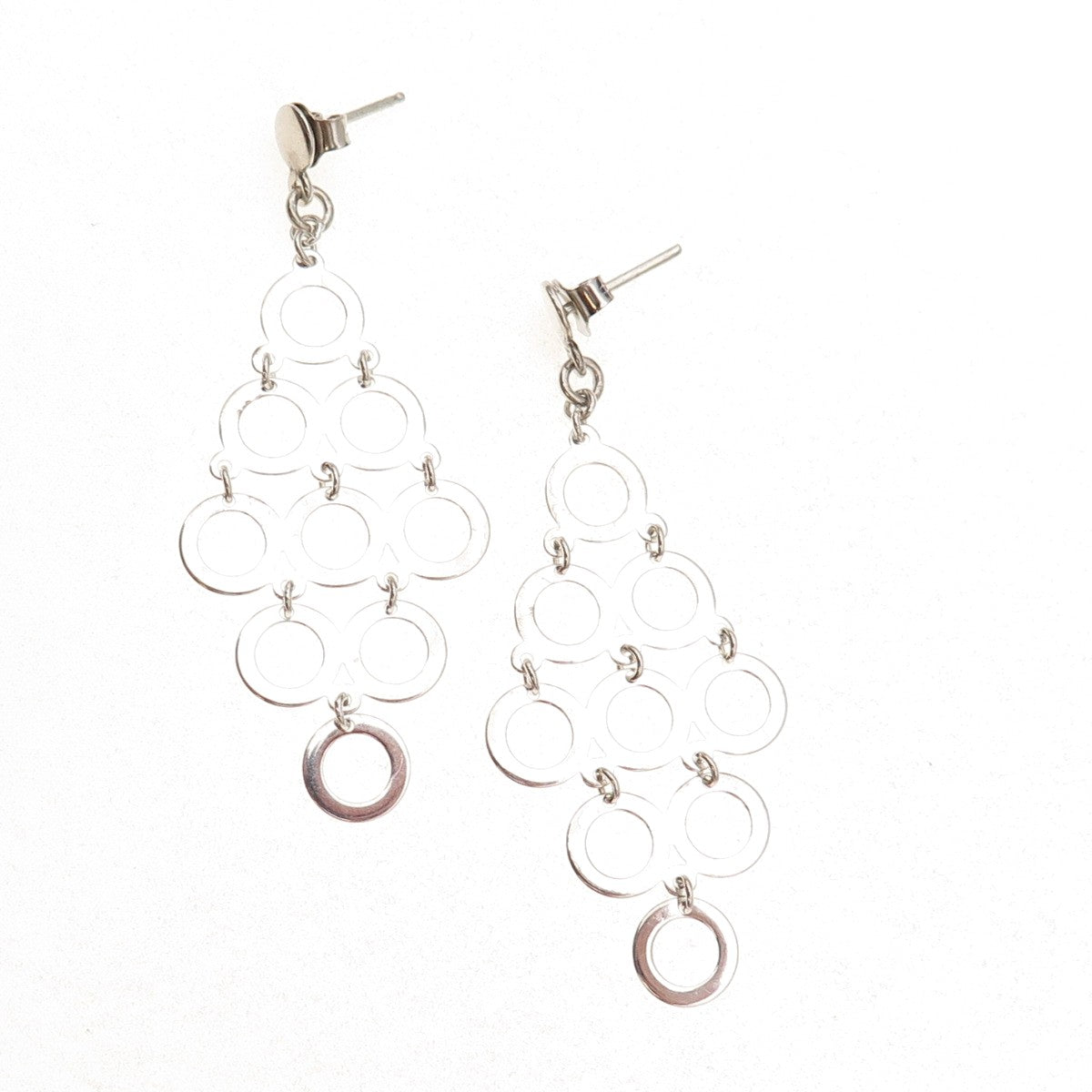 925 Sterling Silver Vintage Circle Cluster Cascade Drop Dangle Earrings