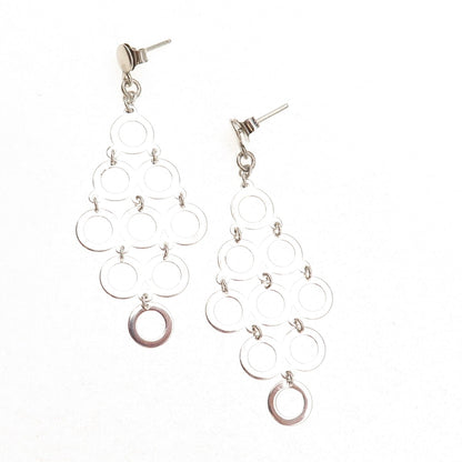 925 Sterling Silver Vintage Circle Cluster Cascade Drop Dangle Earrings