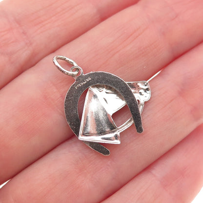 Carl Art Sterling Silver Antique Art Deco Horse & Horseshoe Mini Charm Pendant
