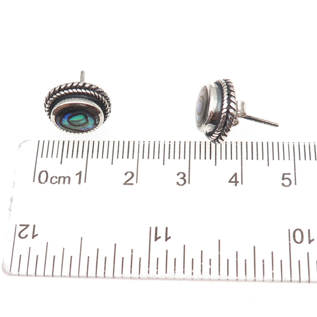 Boma 925 Sterling Silver Vintage Real Abalone Shell Oxidized Stud Earrings