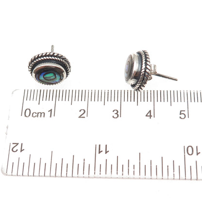 Boma 925 Sterling Silver Vintage Real Abalone Shell Oxidized Stud Earrings