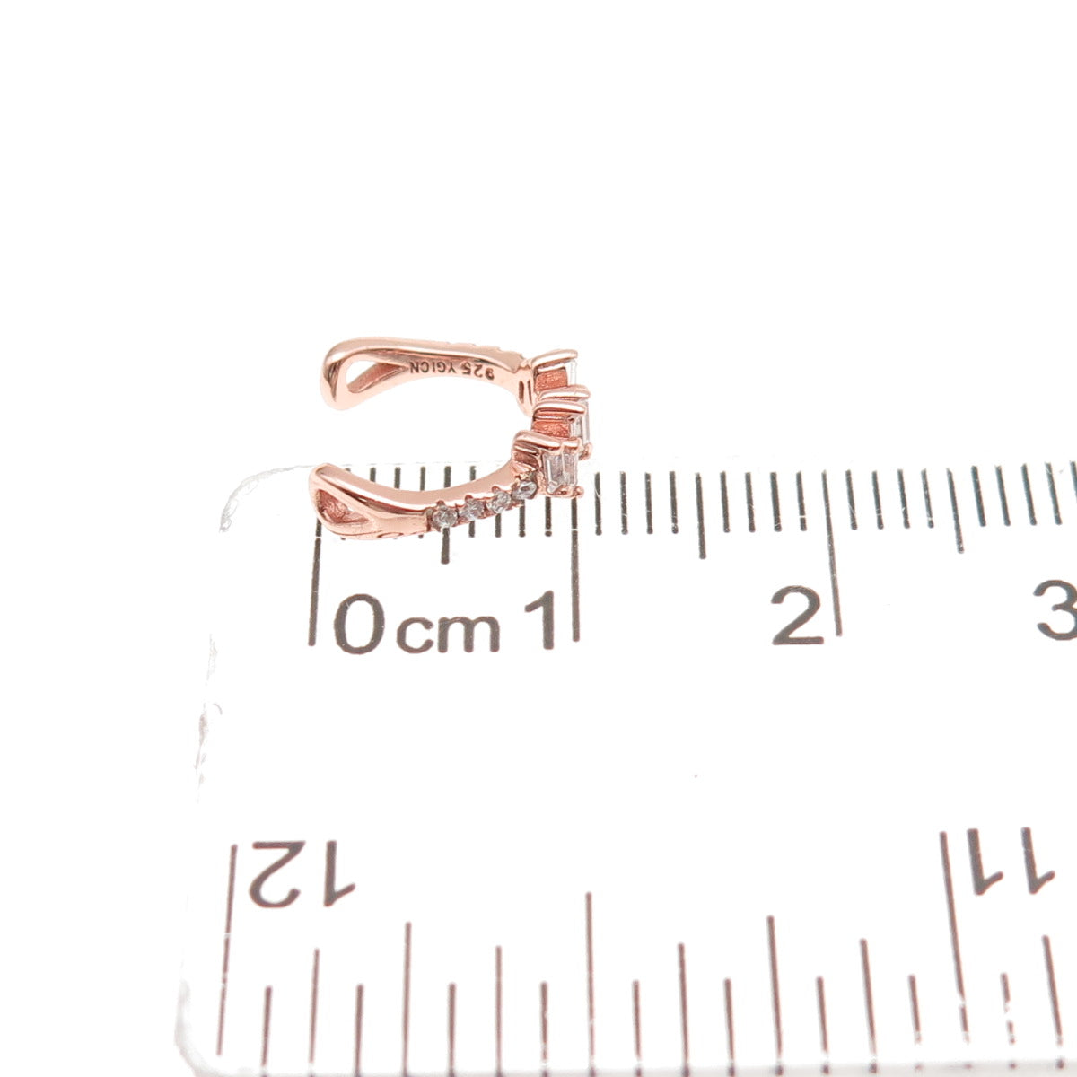 925 Sterling Silver Rose Gold Plated Round & Emerald-Cut C Z SINGLE Cuff Earring