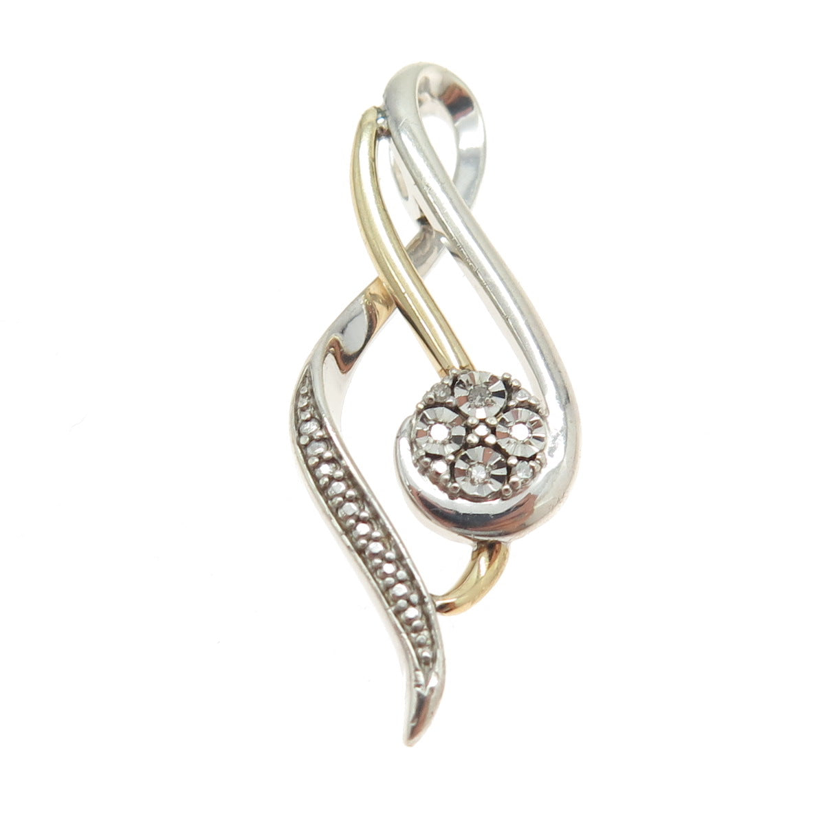 925 Sterling Silver & 10K Gold Real Round-Cut Diamond Twisted Pendant