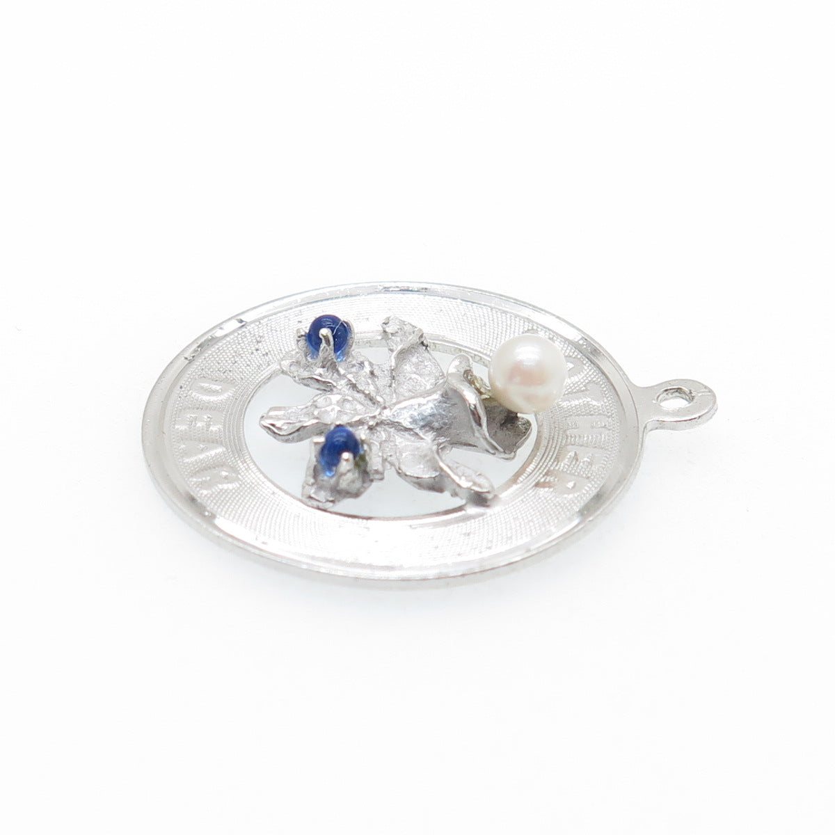 M&M MARK MERCY 925 Sterling Vintage Real Pearl & Rhinestone Dear Mother Pendant