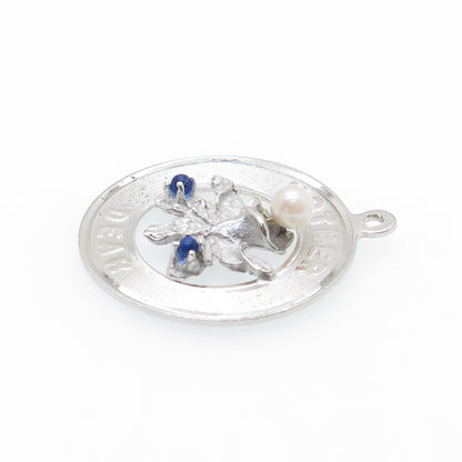 M&M MARK MERCY 925 Sterling Vintage Real Pearl & Rhinestone Dear Mother Pendant