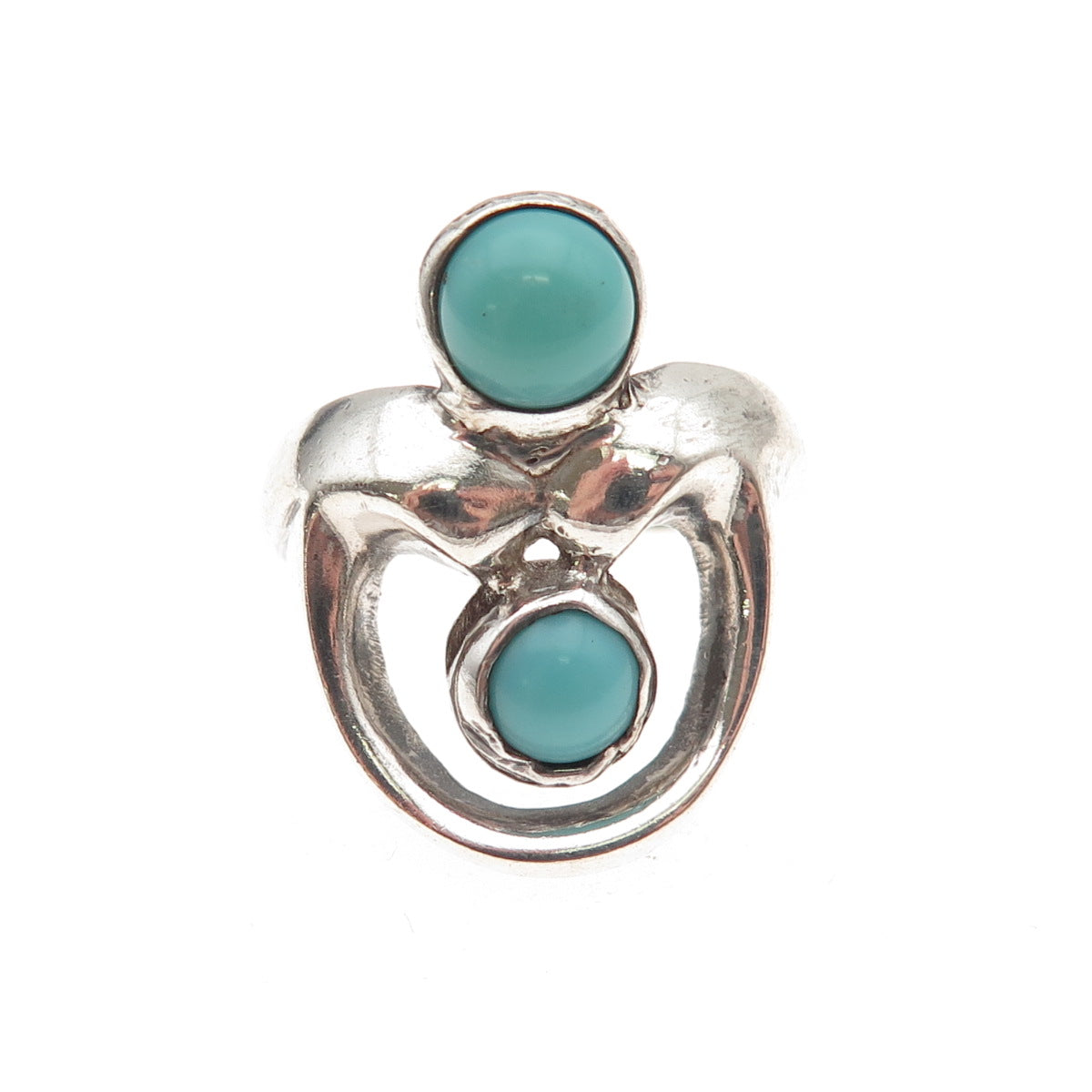 925 Sterling Silver Vintage Real Turquoise Modernist Oxidized Ring Size 5