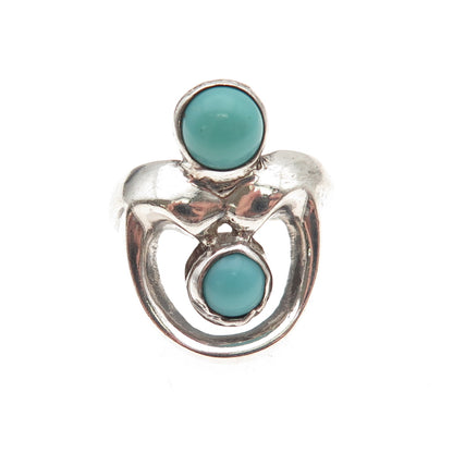 925 Sterling Silver Vintage Real Turquoise Modernist Oxidized Ring Size 5
