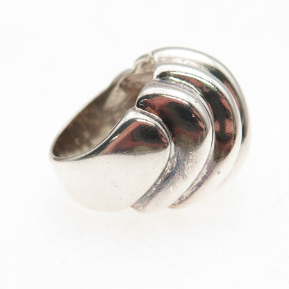925 Sterling Silver Vintage Modernist Ribbed Dome Oxidized Ring Size 5