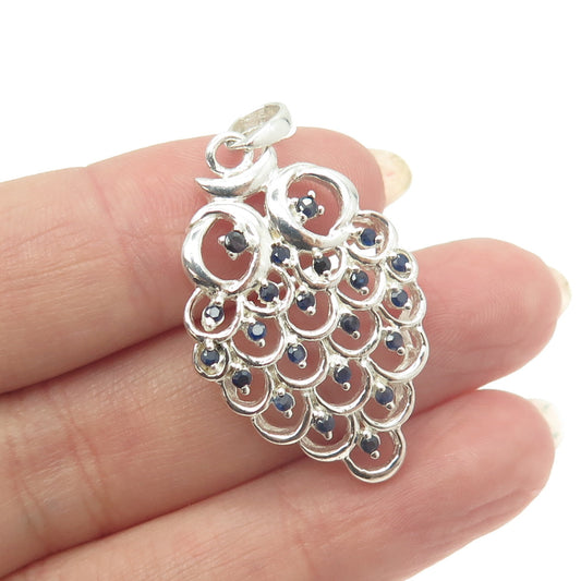 925 Sterling Silver Real Sapphire Pinecone Pendant