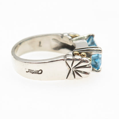 LAGOS Caviar 925 Sterling Silver 18K Gold Vintage Real Blue Topaz Ring Size 8.5