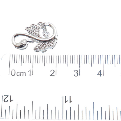 925 Sterling Silver Round-Cut C Z Swan Bird Minimalist Slide Pendant