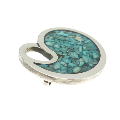 925 Sterling Silver Vintage Real Turquoise Inlay Modernist Teardrop Pendant