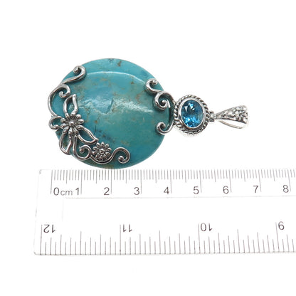 CHAPAL ZENRAY 925 Sterling Silver Vintage Real Turquoise & Blue Topaz Pendant