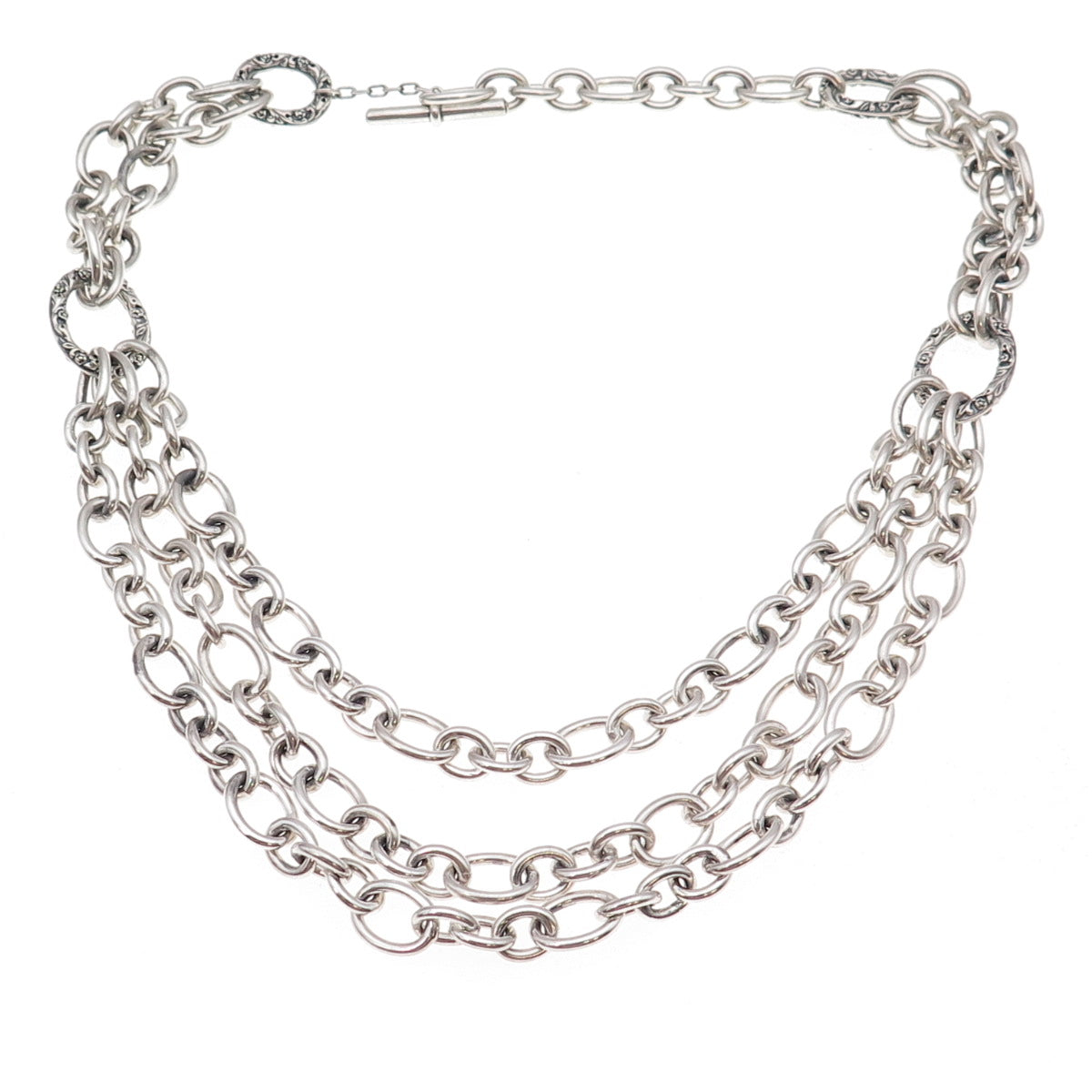 Lyric 925 Sterling Silver Vintage Multi-Chain 3-Row Necklace 18"