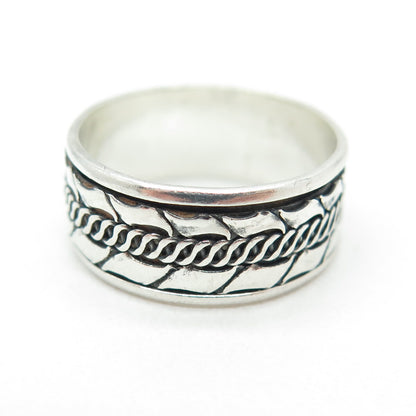 925 Sterling Silver Vintage Modernist Link Band Oxidized Ring Size 7.5