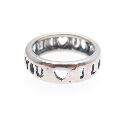 925 Sterling Silver Vintage I Love You Oxidized Band Ring Size 5.75