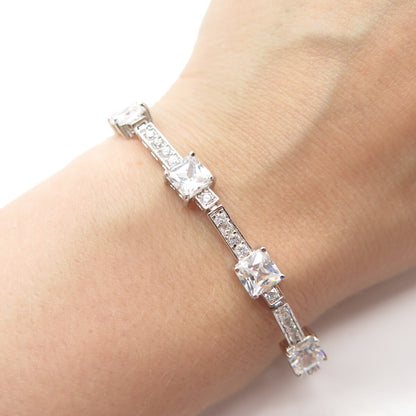 925 Sterling Silver C Z Tennis Link Bracelet 7"