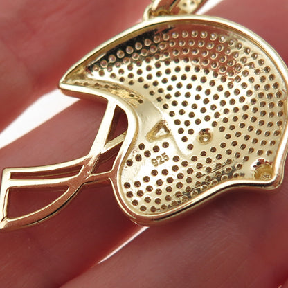 925 Sterling Silver Gold Plated Round-Cut C Z Football Helmet Pendant