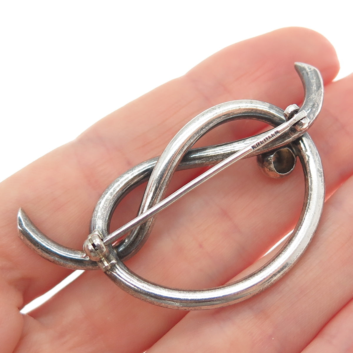 KREISLER 925 Sterling Silver Vintage Mariner Love Heart Knot Oxidized Pin Brooch